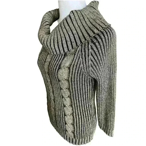 Vintage gold & black metallic beaded 3/4 sleeve cowl neck sweater size M - Picture 6 of 9